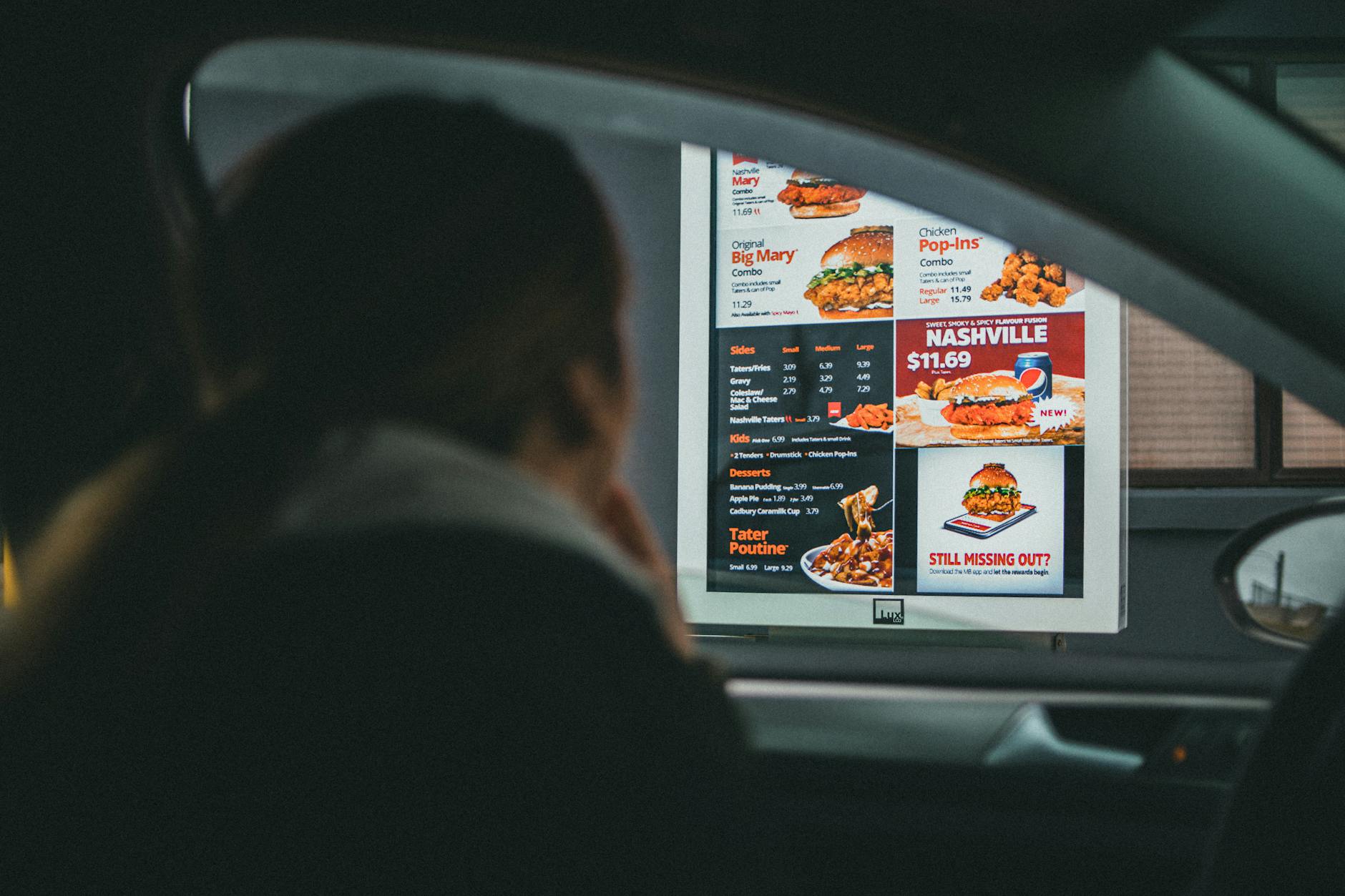 Digital signage display at a restaurant counter
